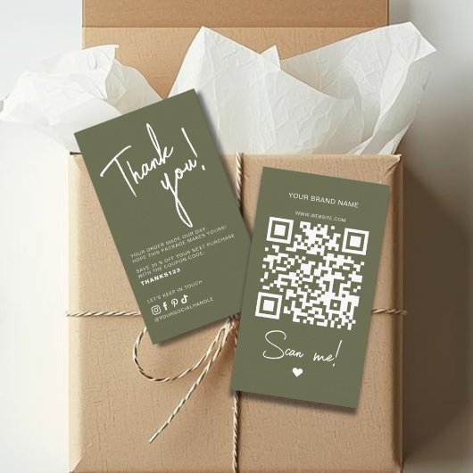 Moderne olivgrüne Bestell-Danke-QR-Code Visitenkarte