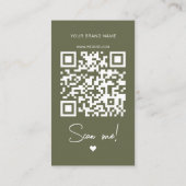 Moderne olivgrüne Bestell-Danke-QR-Code Visitenkarte (Rückseite)