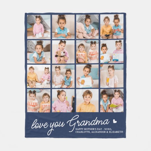 Moderne Oma Custom Navy Blue 16 Foto Collage Fleecedecke (Vorderseite)