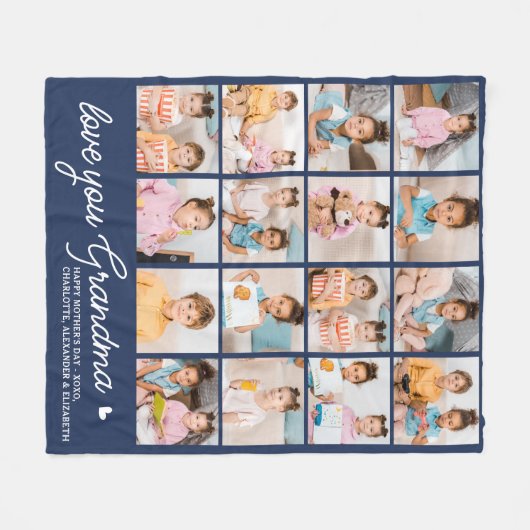 Moderne Oma Custom Navy Blue 16 Foto Collage Fleecedecke (Vorderseite (Horizontal))