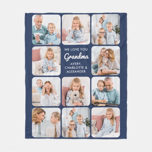 Moderne Oma Navy Blue Custom 11 Foto Collage Fleecedecke (Vorderseite)
