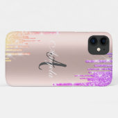 Moderne Ombre Glitzer Tropfen Rose Gold, Monogramm Case-Mate iPhone Hülle (Rückseite (Horizontal))