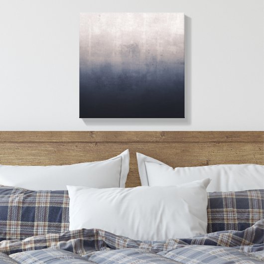 Moderne ombre Navy Blue Grau Weiß rustikal abstrak Leinwanddruck (Insitu (Schlafzimmer))