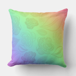 Moderne Ombre Rainbow Rose und Blätter Kissen