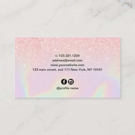Moderne ombre Rose goldholografische Friseurin Visitenkarte (Rückseite)
