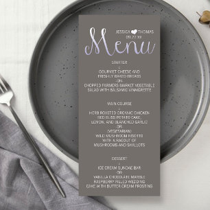 Moderne Ombré Typografie Lila & Gray Wedding Menükarte