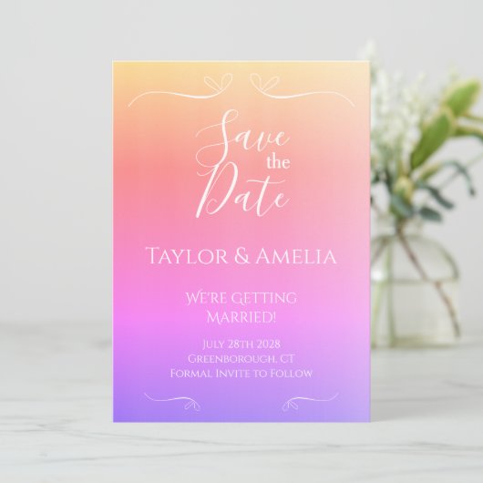 Moderne Ombre Wedding speichern das Datum Einladun Save The Date (Stehend Vorderseite)