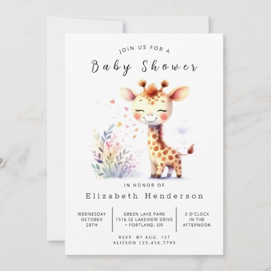 Moderne Online Giraffe Baby Dusche Einladung (Vorderseite)