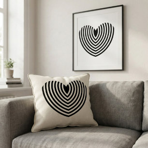 Moderne Op-Art konzentrische schwarz-weiße Herzfor Dekokissen