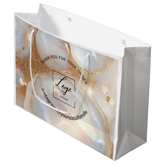 Moderne Opal benutzerdefiniertes Logo Name weiß da Große Geschenktüte (Vorderseite Schrägansicht)