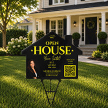 Moderne Open House Gelb Schwarzes Realtor QR Hof