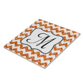 Moderne Orang-Glitzer-Zickzack-Monogramm-Anzeigeta Fliese (Seite)