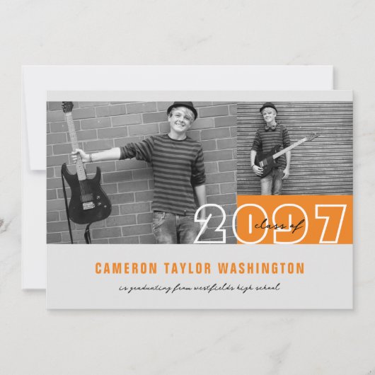 Moderne Orange 2 Foto Blocks Graduation Party Einladung (Vorderseite)