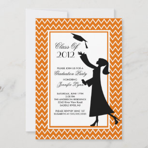 Moderne Orange Abschluss Einladung Silhouette