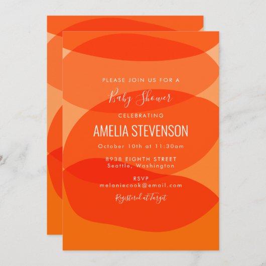 Moderne, orange Abstrakte Formen Einzigartige Kind Einladung (Vorne/Hinten)