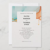 Moderne Orange Aquamarine Minimalistische Gold-Hoc Einladung (Vorderseite)