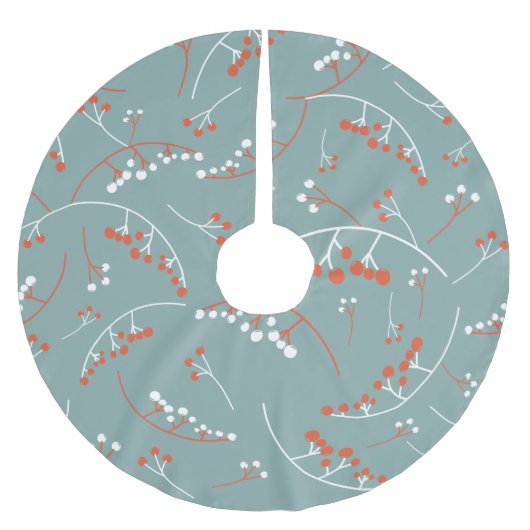 Moderne Orange auf aquamarinen Beeren-Abbildung Polyester Weihnachtsbaumdecke (Vorderseite)