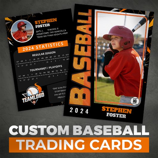 Moderne Orange Baseball Player Trading Card Status Telefonnummerkarte