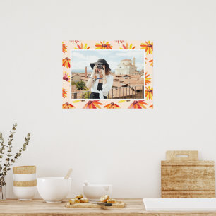 Moderne orange bemalte Blumen nach Kundenfoto Poster