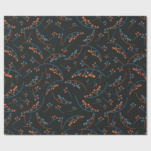 Moderne orange-blaue Beerenmuster Geschenkpapier (Flach)