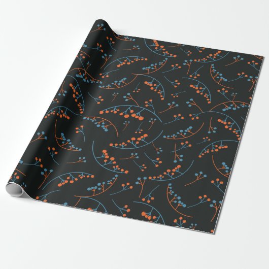 Moderne orange-blaue Beerenmuster Geschenkpapier (Ungerollt)