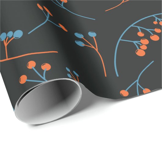 Moderne orange-blaue Beerenmuster Geschenkpapier (Rolleneckpunkt)