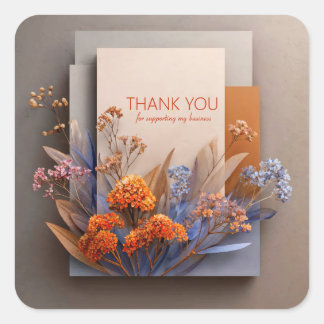 Moderne Orange Blaue Florale Geometrische Farbbloc Quadratischer Aufkleber