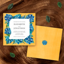 Moderne Orange Blaue Hortensien Aquarell-Hochzeit