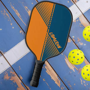 Moderne Orange Blaue Sportliche Split Fade Frisur Pickleball Schläger