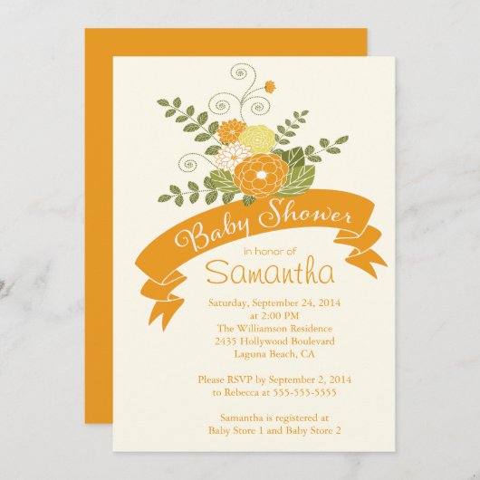 Moderne orange Blume Blumendusche Einladung (Vorne/Hinten)