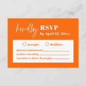 Moderne Orange Bold Wedding RSVP Enclosure Card Begleitkarte (Vorderseite)