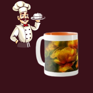 Moderne Orange Butterfly & Blume auf dem Baum Zweifarbige Tasse