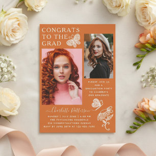Moderne Orange Butterfly Foto Graduation Party Einladung