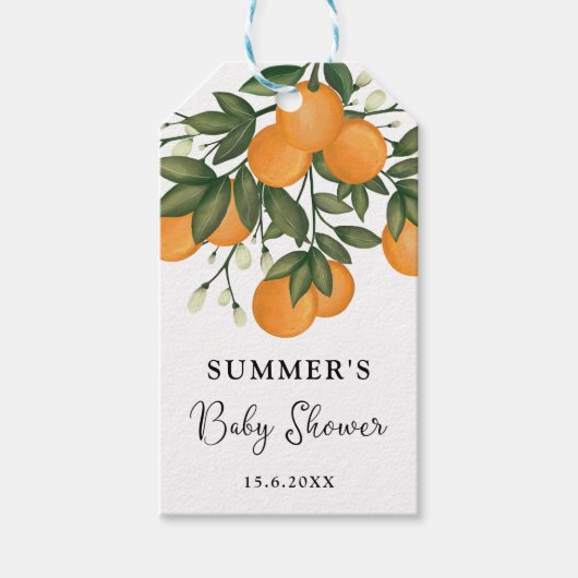 Moderne Orange Citrus Baby Duschfavoriten Vielen D Geschenkanhänger (Vorderseite)