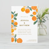 Moderne Orange Citrus Fruit Simple Wedding Einladung (Stehend Vorderseite)