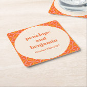 Moderne Orange Custom Wedding Mitte des Jahrhunder Rechteckiger Pappuntersetzer (angewinkelt)