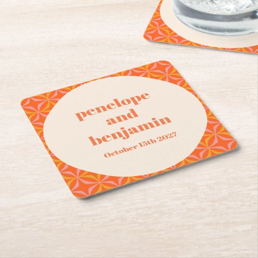 Moderne Orange Custom Wedding Mitte des Jahrhunder Rechteckiger Pappuntersetzer (angewinkelt)