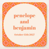 Moderne Orange Custom Wedding Mitte des Jahrhunder Rechteckiger Pappuntersetzer (Vorderseite)