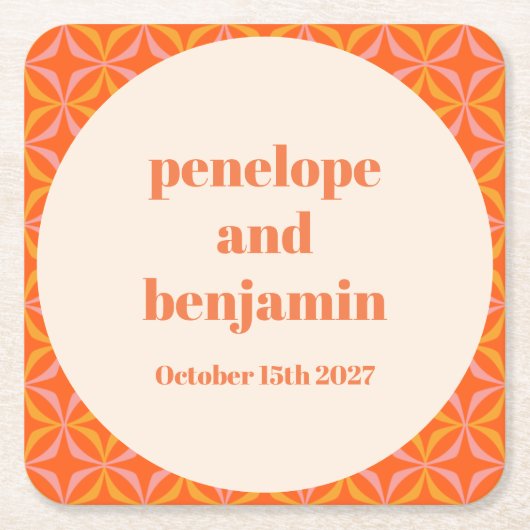 Moderne Orange Custom Wedding Mitte des Jahrhunder Rechteckiger Pappuntersetzer (Vorderseite)