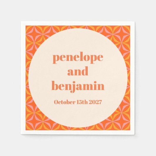 Moderne Orange Custom Wedding Mitte des Jahrhunder Serviette (Vorderseite)