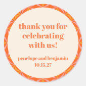 Moderne Orange Custom Wedding Mitte Jahrhundert Vi Runder Aufkleber (Vorderseite)