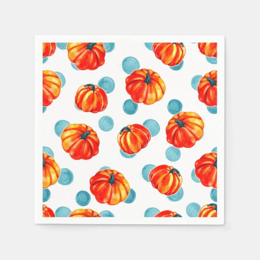 Moderne Orange Erntedank Pumpkin Blue Polka Dots Serviette (Vorderseite)