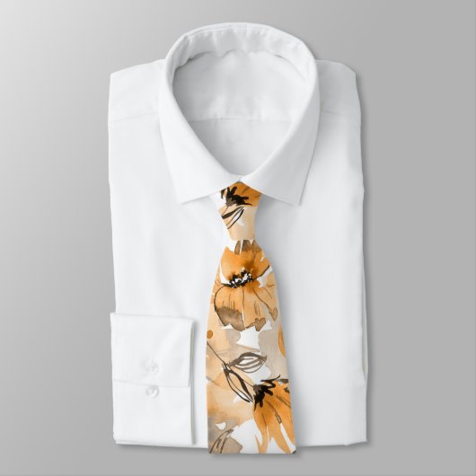 Moderne Orange Fall Trendy Floral Neck Tie Krawatte (Gebunden)
