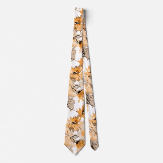 Moderne Orange Fall Trendy Floral Neck Tie Krawatte (Vorderseite)