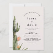 Moderne Orange Floral Cactus Wedding Einladung (Vorderseite)