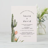 Moderne Orange Floral Cactus Wedding Einladung (Stehend Vorderseite)