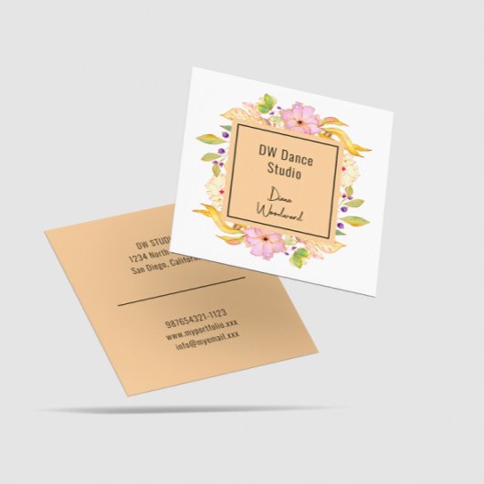Moderne Orange Floral Square Business Card Quadratische Visitenkarte