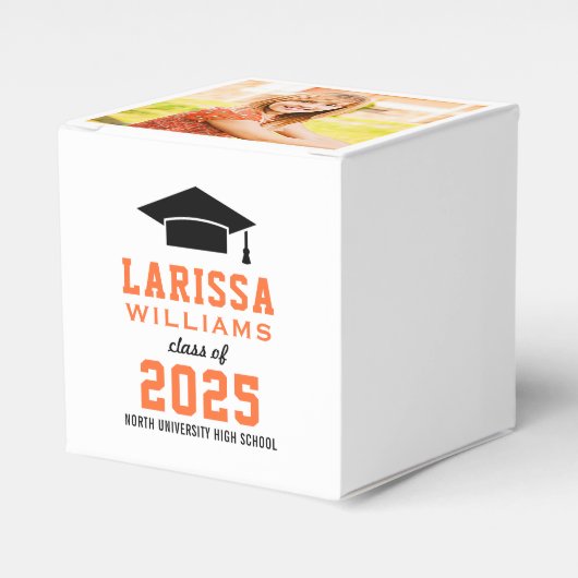 Moderne Orange Foto Custom Graduation Party Geschenkschachtel (Vorderseite)