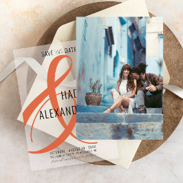 Moderne ORANGE Foto Underlay Wedding Save The Date