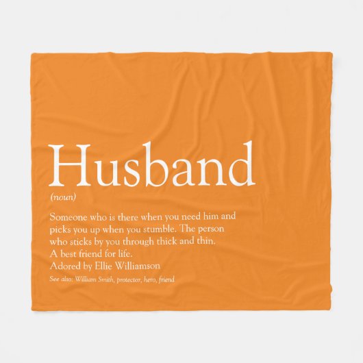 Moderne Orange Fun Husband Definition Fleecedecke (Vorderseite (Horizontal))